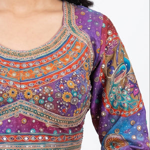 Multicolour Chinon Saree Embellished With Chandala, Mirror, Sequins & Pearl Work