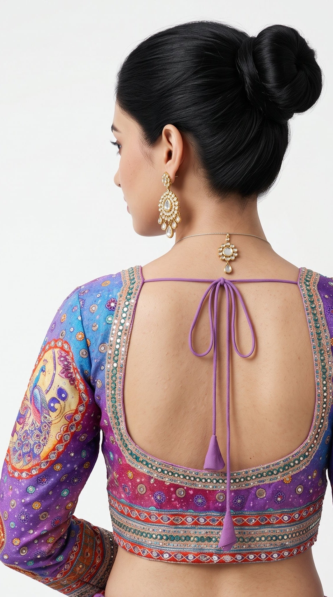 Multicolour Chinon Saree Embellished With Chandala, Mirror, Sequins & Pearl Work