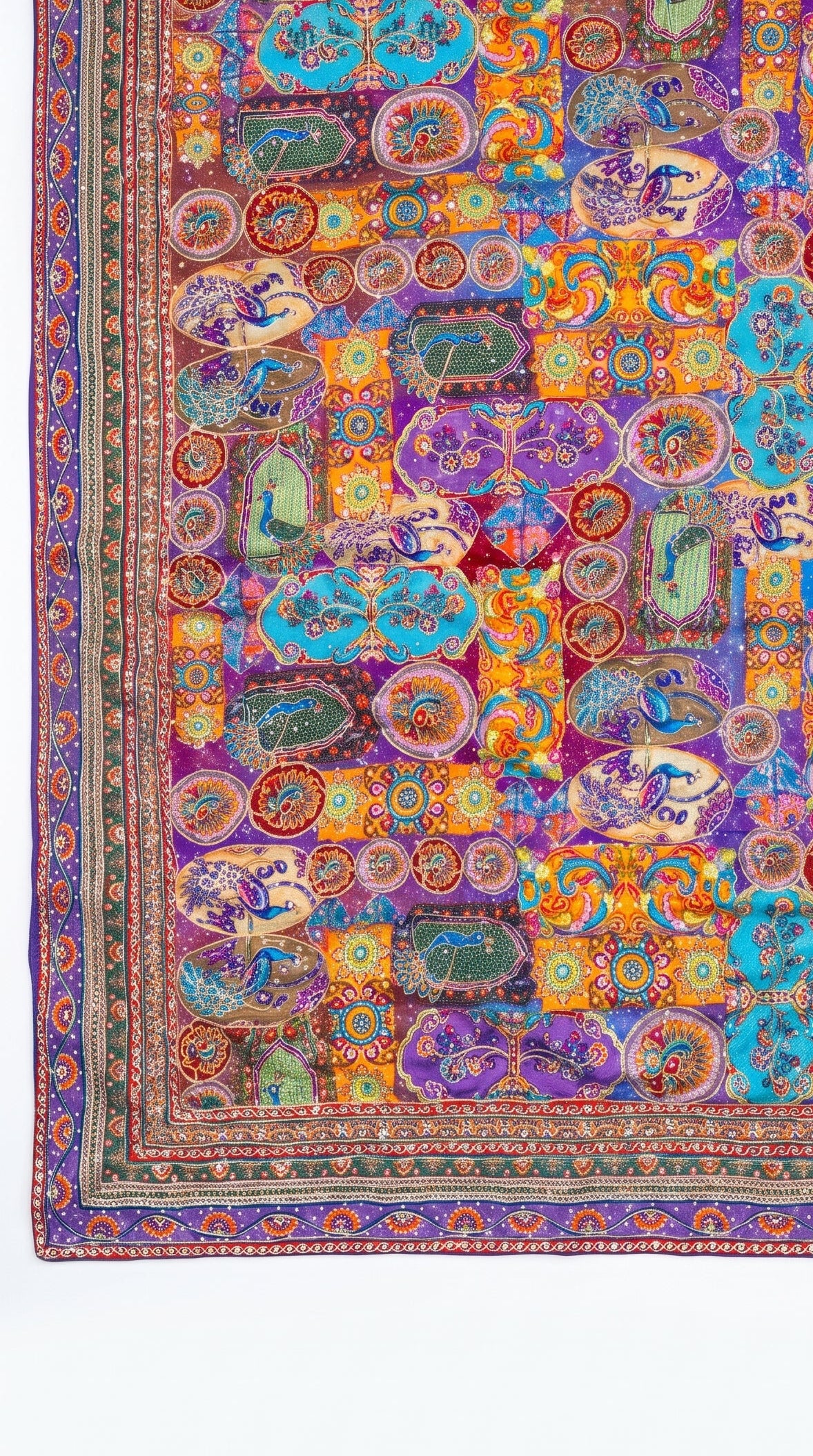 Multicolour Chinon Saree Embellished With Chandala, Mirror, Sequins & Pearl Work