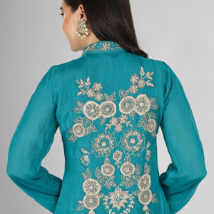 Firozi Organza Indo Western with Cutdana & Sequins Work