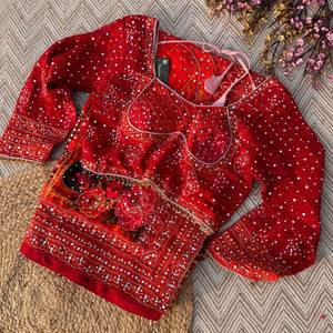 Red Crepe Embellished With Mirror & Chandla Work