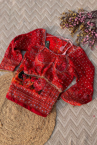 Red Crepe Embellished With Mirror & Chandla Work
