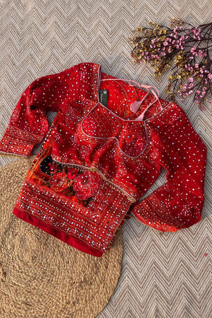 Red Crepe Embellished With Mirror & Chandla Work