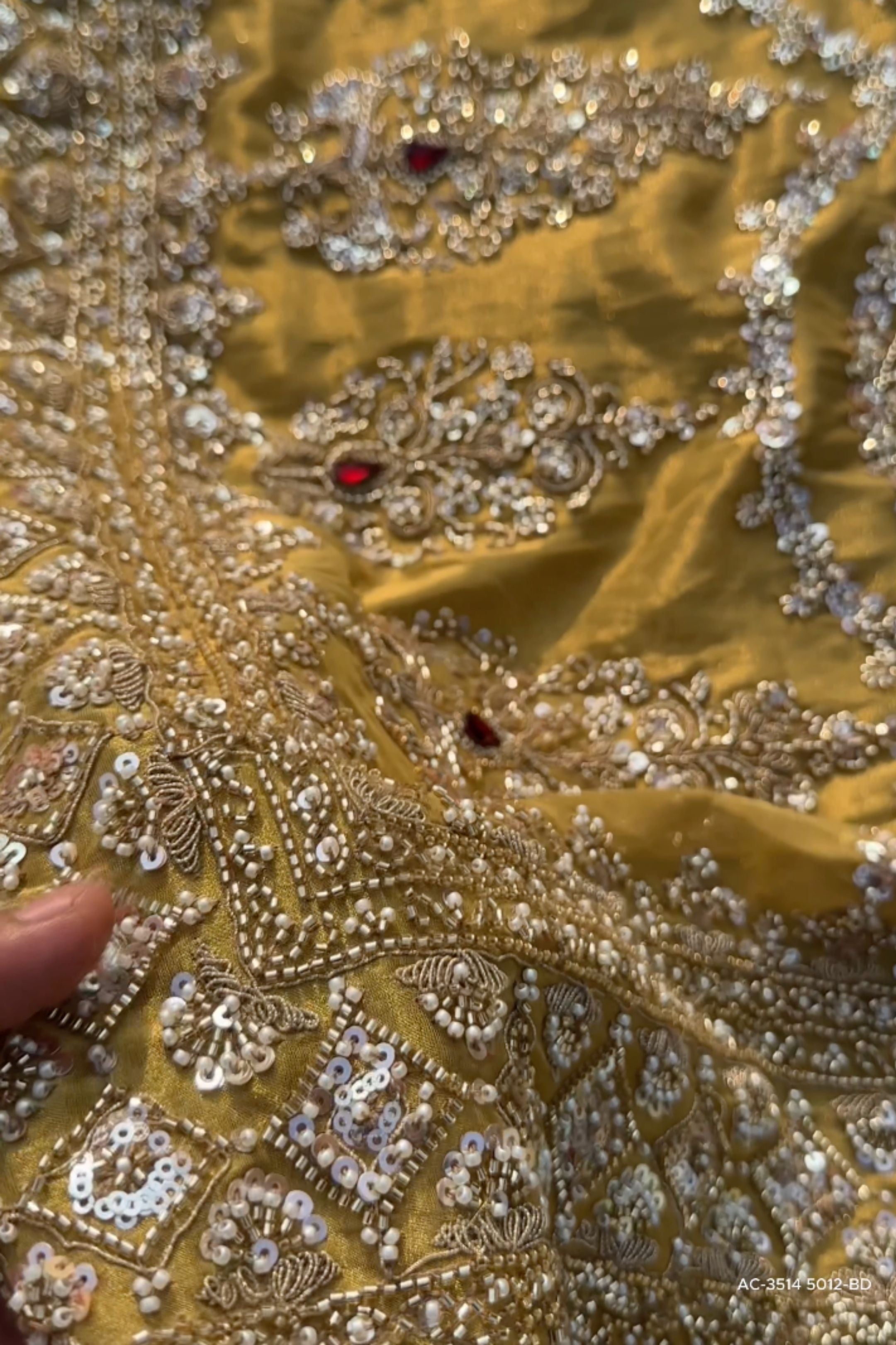 Beige Tissue Saree Embellished With Moti, Sequins & Cut Dana Work