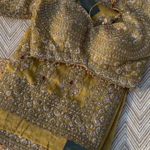 Beige Tissue Saree Embellished With Moti, Sequins & Cut Dana Work