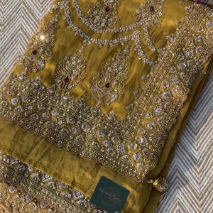 Beige Tissue Saree Embellished With Moti, Sequins & Cut Dana Work