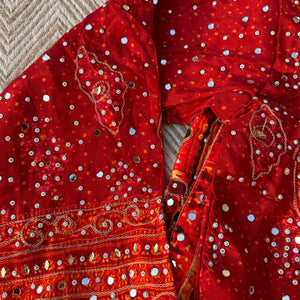 Red Crepe Embellished With Mirror & Chandla Work