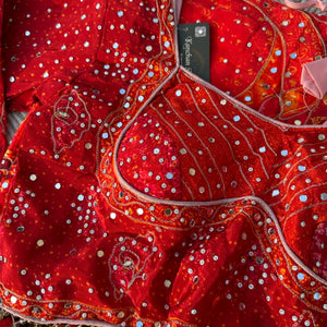 Red Crepe Embellished With Mirror & Chandla Work
