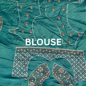 Peacock Green Silk Unstitched Saree Embellished With Moti, Sequins & Cutdana Work