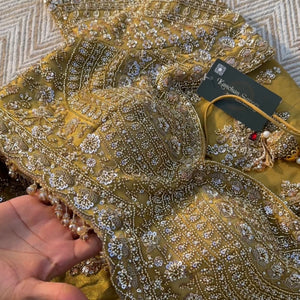 Beige Tissue Saree Embellished With Moti, Sequins & Cut Dana Work