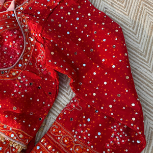 Red Crepe Embellished With Mirror & Chandla Work