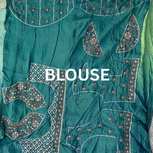 Peacock Green Silk Unstitched Saree Embellished With Moti, Sequins & Cutdana Work