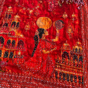 Red Crepe Embellished With Mirror & Chandla Work