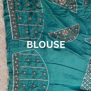 Peacock Green Silk Unstitched Saree Embellished With Moti, Sequins & Cutdana Work