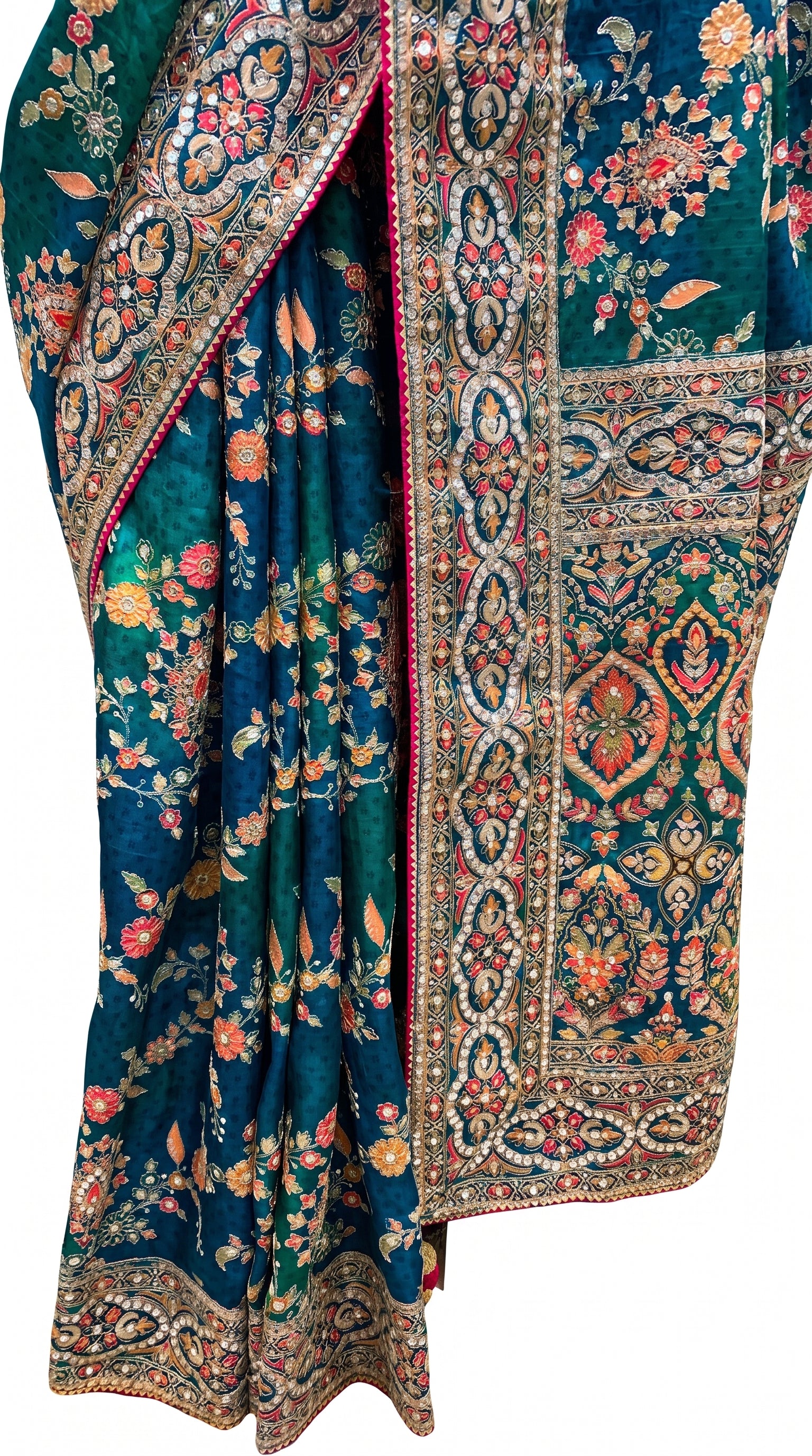 Rama Green Silk Saree Embellished With Sequins & Zari Work