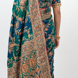 Rama Green Silk Saree Embellished With Sequins & Zari Work