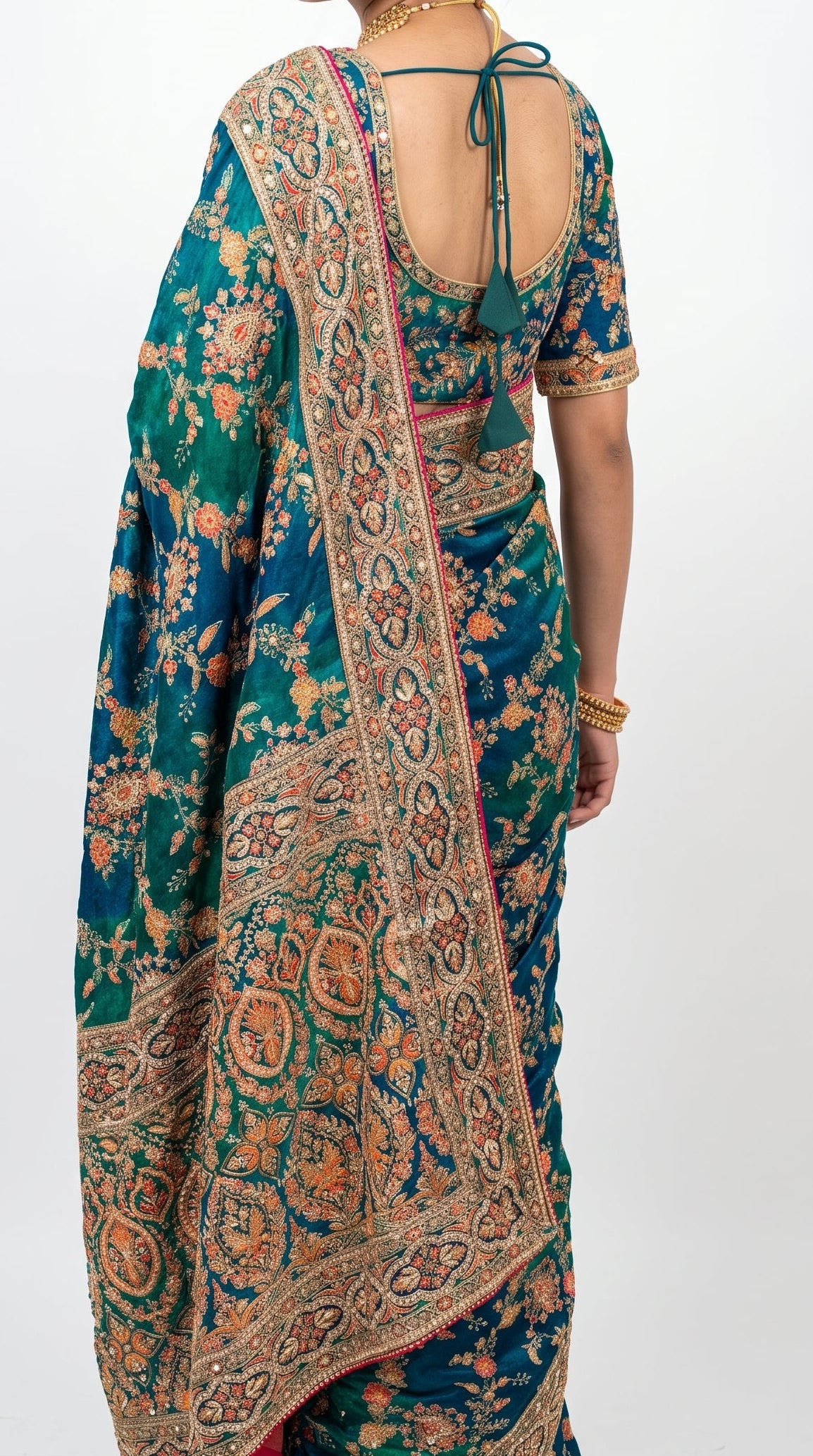 Rama Green Silk Saree Embellished With Sequins & Zari Work