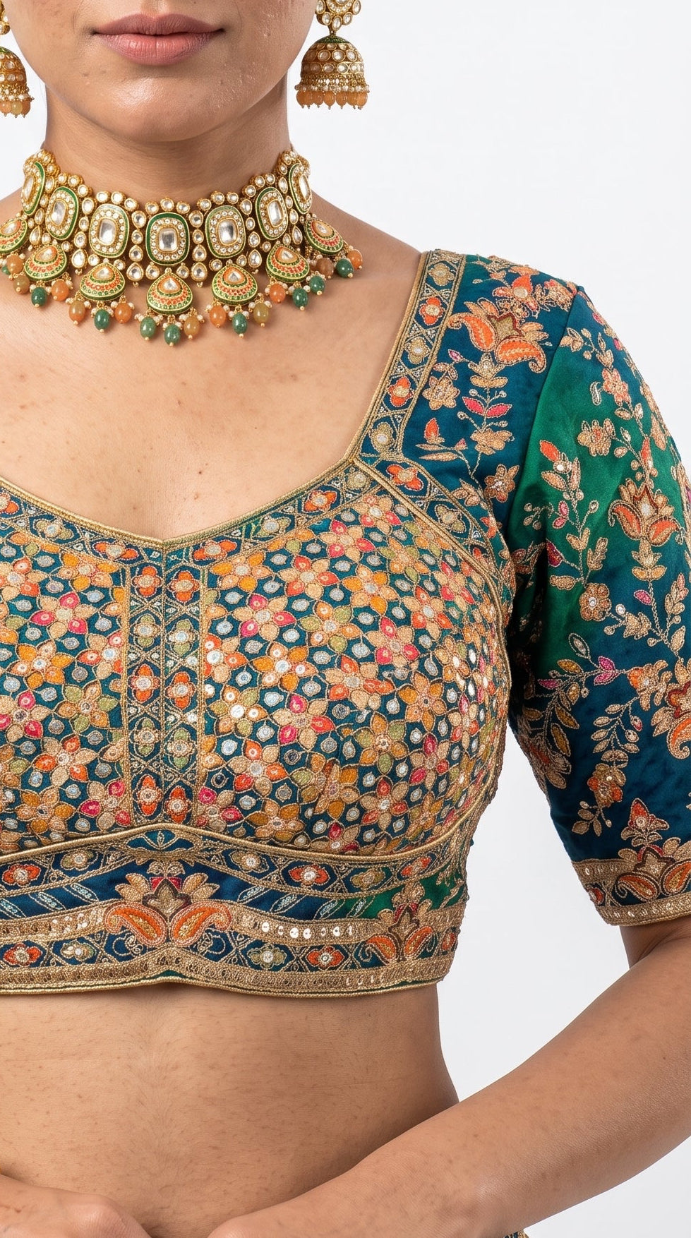 Rama Green Silk Saree Embellished With Sequins & Zari Work