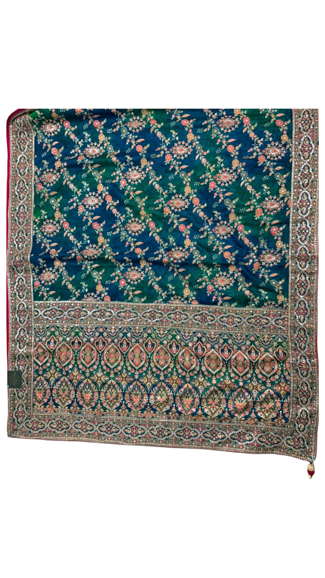 Rama Green Silk Saree Embellished With Sequins & Zari Work