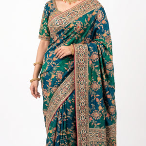 Rama Green Silk Saree Embellished With Sequins & Zari Work