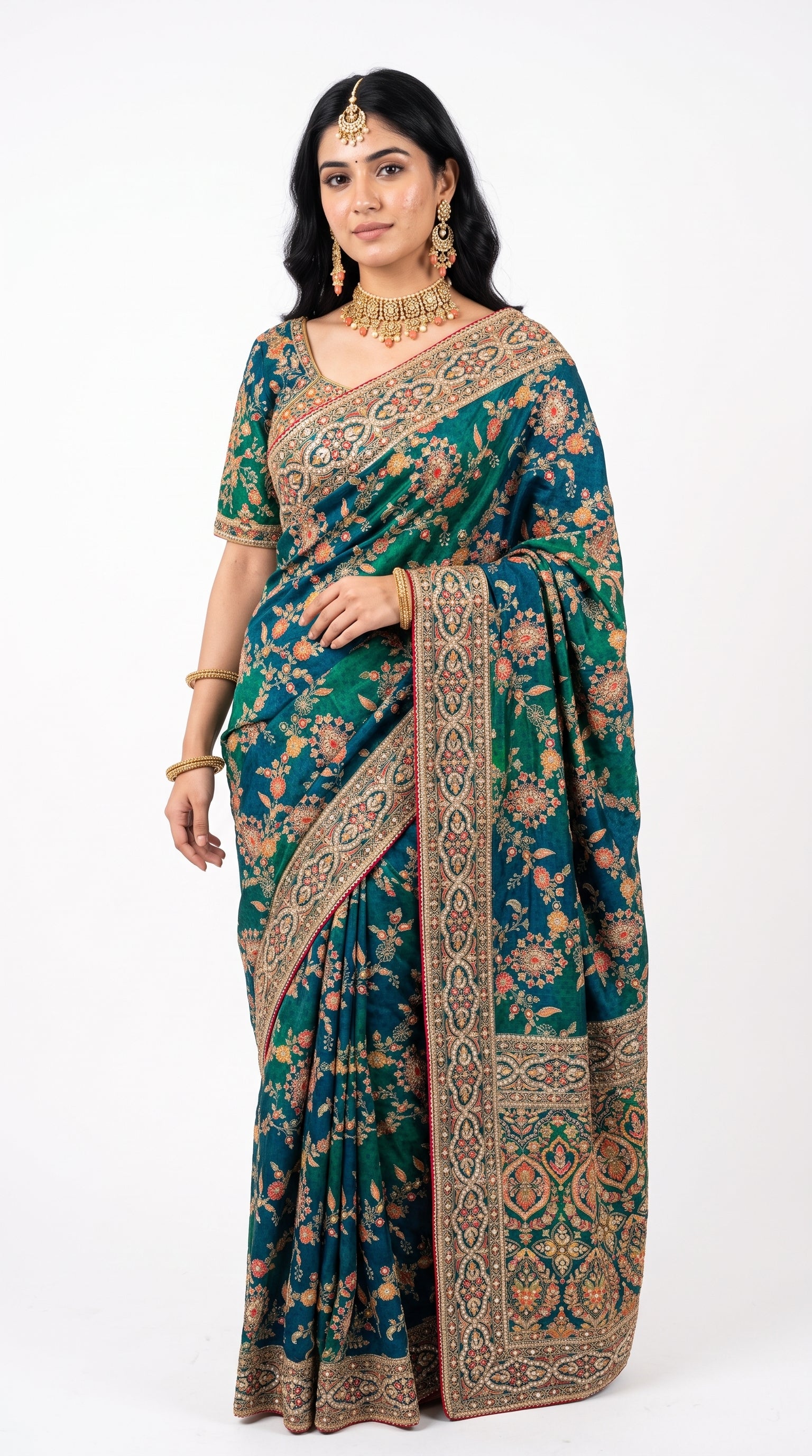 Rama Green Silk Saree Embellished With Sequins & Zari Work