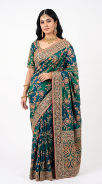 Rama Green Silk Saree Embellished With Sequins & Zari Work