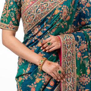 Rama Green Silk Saree Embellished With Sequins & Zari Work