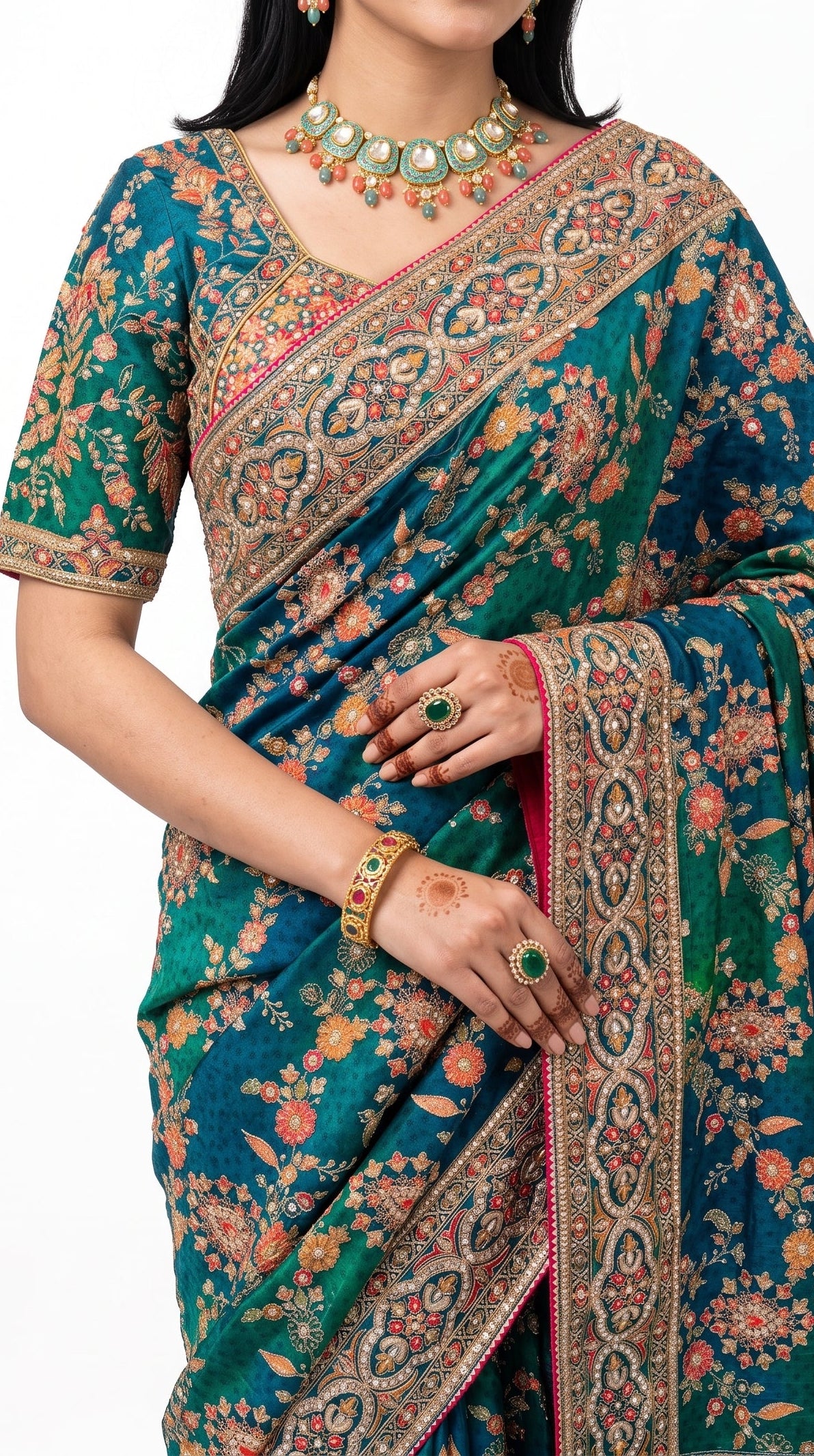 Rama Green Silk Saree Embellished With Sequins & Zari Work
