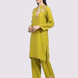 Parrot Green Crepe Indo Western with Cutdana and Sequins Embroidery 1