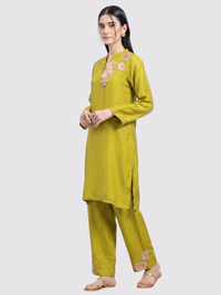 Parrot Green Crepe Indo Western with Cutdana and Sequins Embroidery