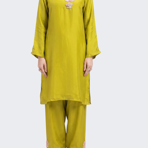 Parrot Green Crepe Indo Western with Cutdana and Sequins Embroidery 2