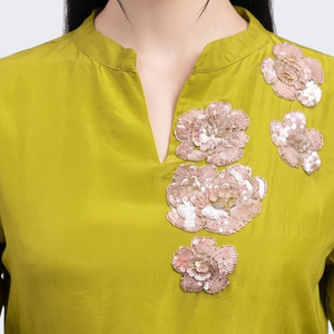 Parrot Green Crepe Indo Western with Cutdana and Sequins Embroidery 3
