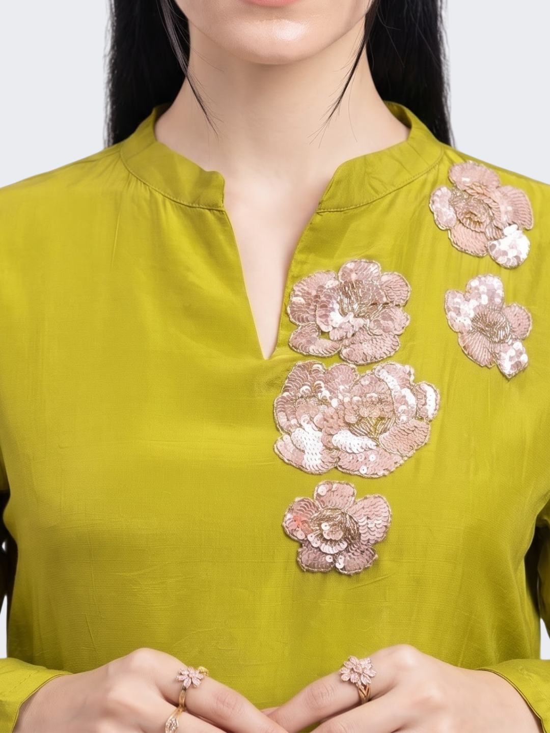 Parrot Green Crepe Indo Western with Cutdana and Sequins Embroidery 3
