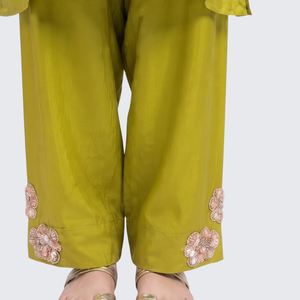 Parrot Green Crepe Indo Western with Cutdana and Sequins Embroidery 5
