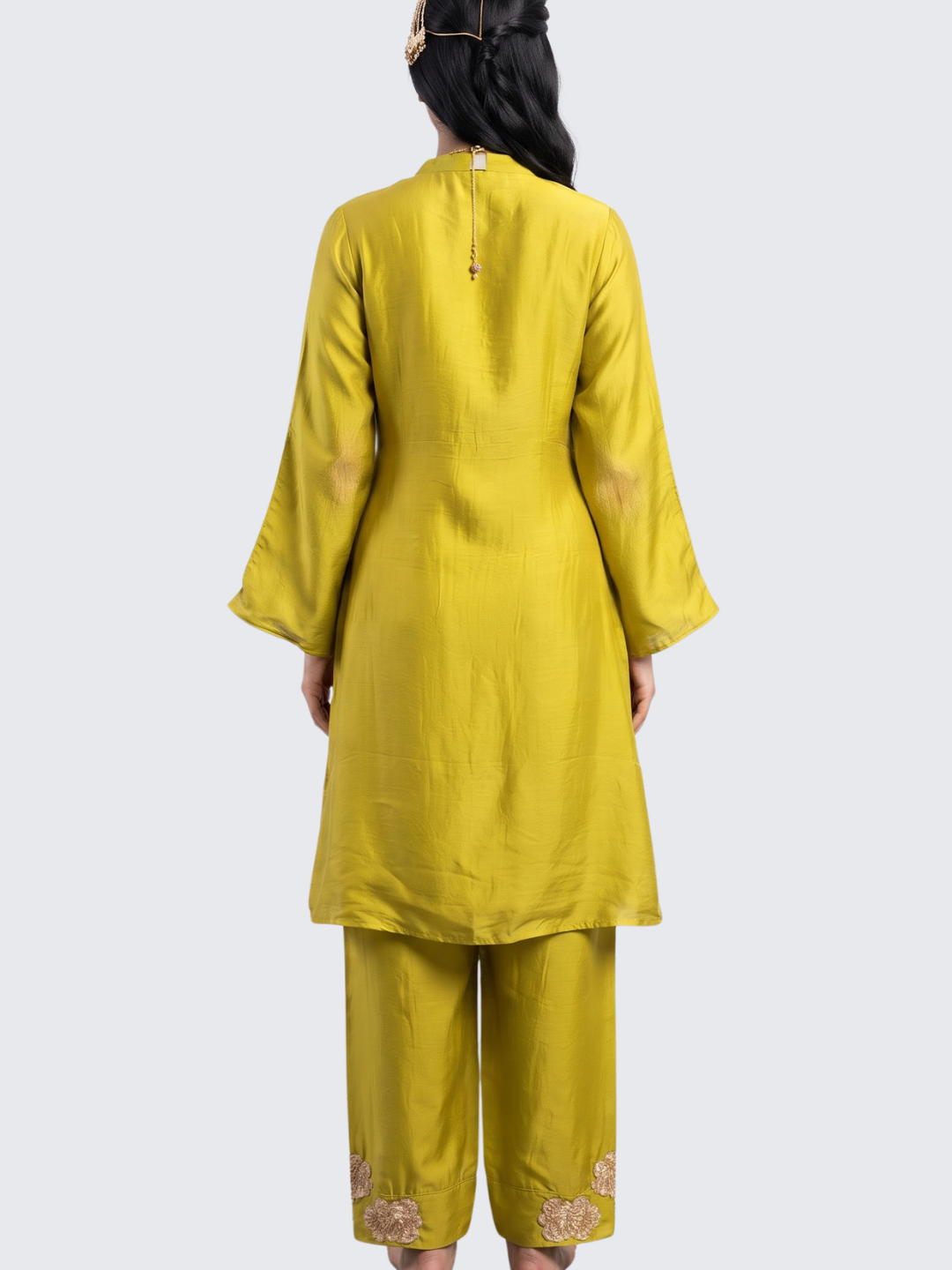 Parrot Green Crepe Indo Western with Cutdana and Sequins Embroidery 6