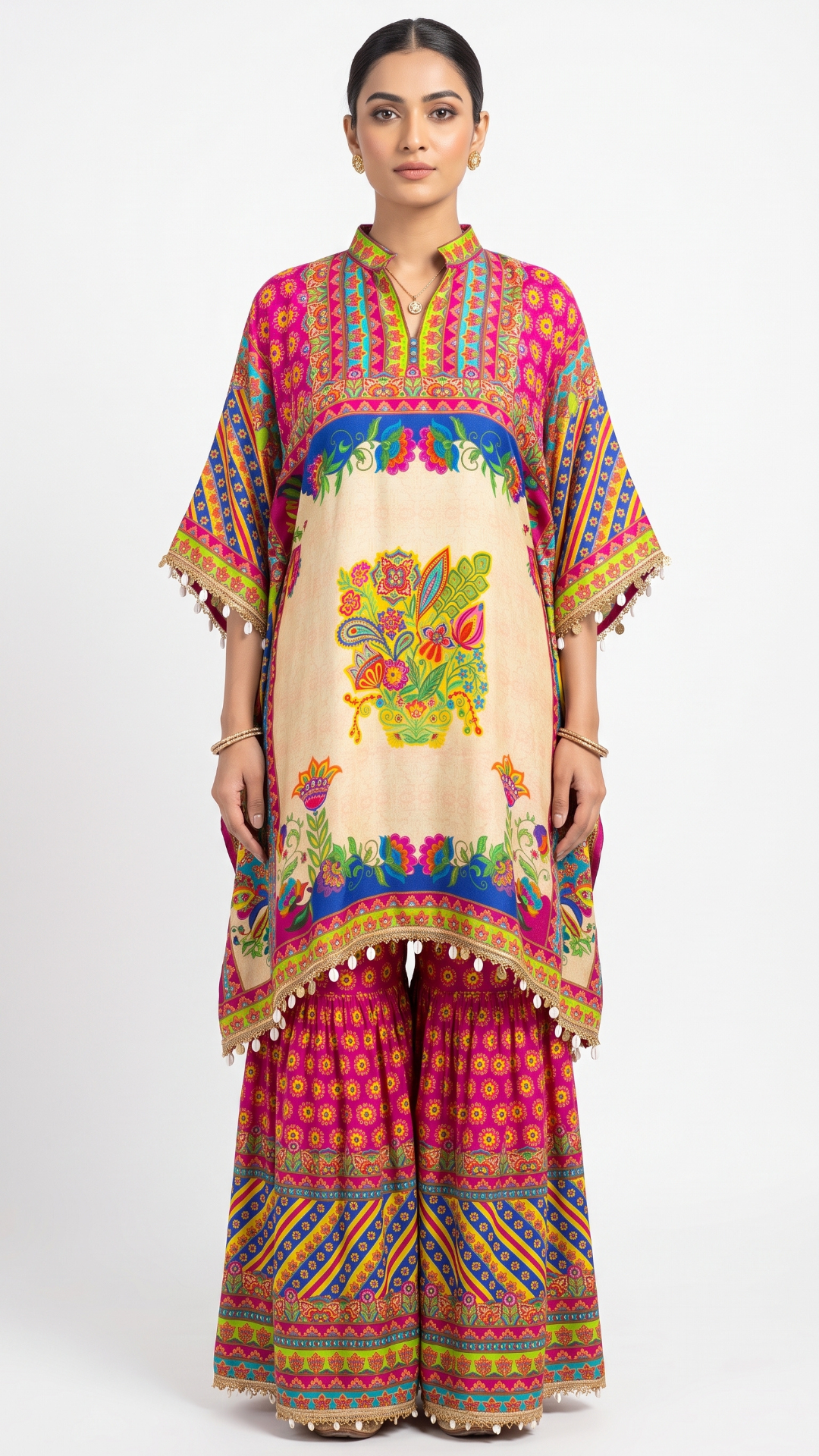 Multicolor Crepe Fabric Digital Printing Mirror Work Sequins