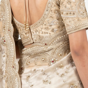 Golden Ivory Tissue Saree with Zari, Cutdana & Sequins Work