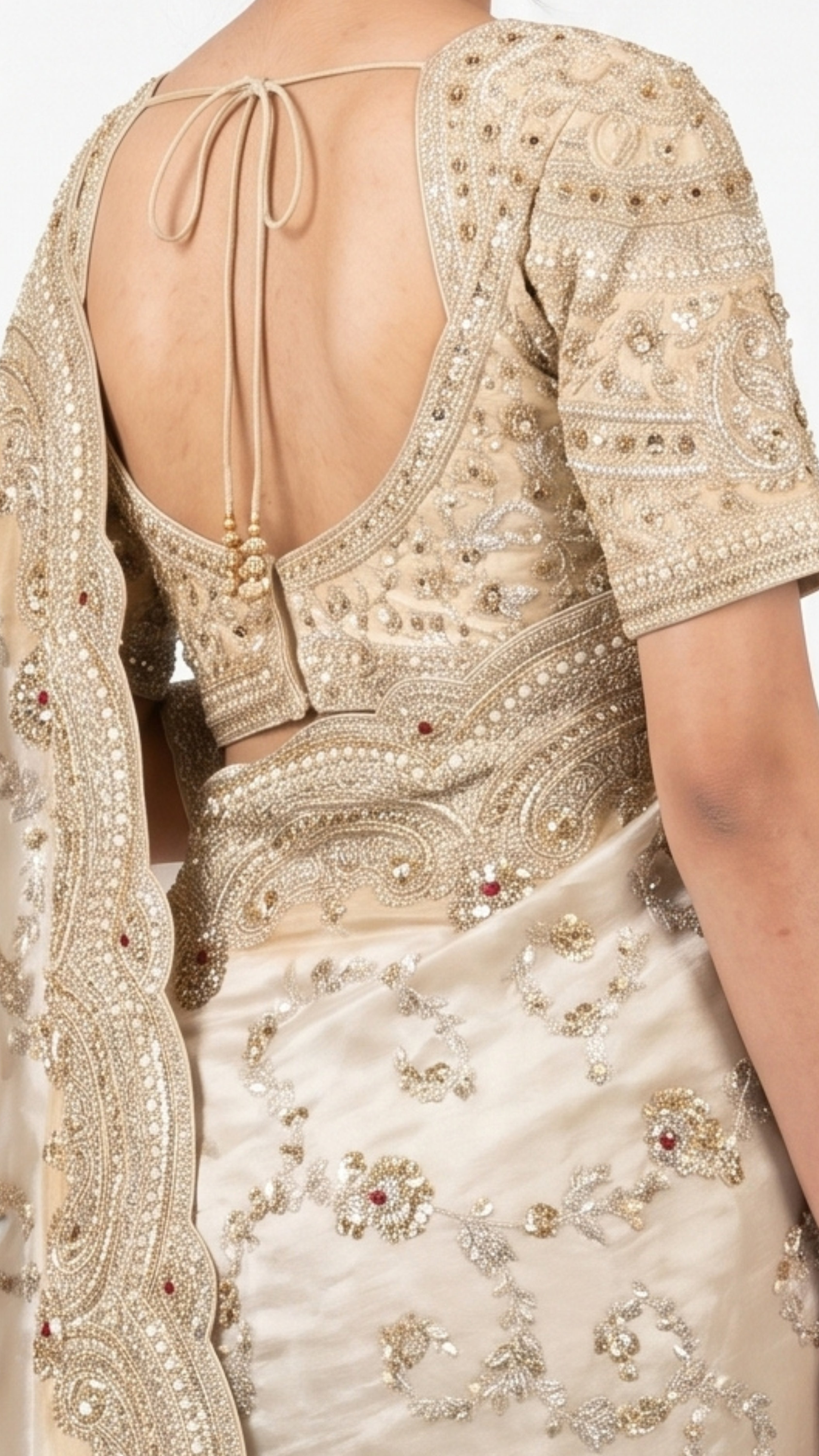 Golden Ivory Tissue Saree with Zari, Cutdana & Sequins Work