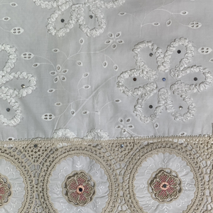 White Mul Cotton Chikankari Fabric Unstitched Suit Lace Mirror Work