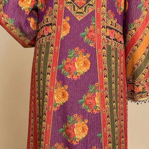 Purple Wrinkle Tissue Digital Printed Suit with Mirror Detailing and Palazzo