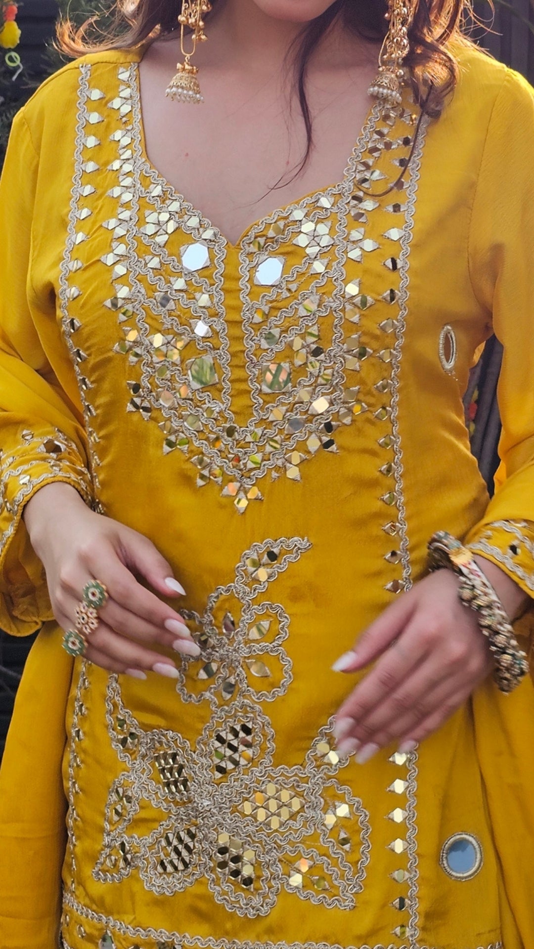 Chinon Indo-Western Embellished with Zari & Mirror Work