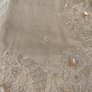 Fawn Tissue Saree Embellished With Zari, Sequins & Cut Dana Work