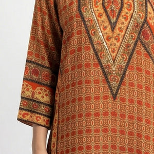 Orange Muslin Suit Set with Sequins Detailing