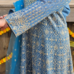 Blue Georgette Indo-Western with Zari, Sequin, Stone & Mirror Work