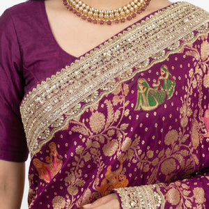 Red Georgette Unstitched Saree with Zari, Cutdana & Sequins Work and Heavy Lace Border