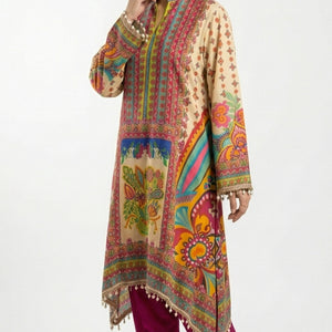Multicolour Muslin Crepe Coord Set with Digital Print & Mirror Work