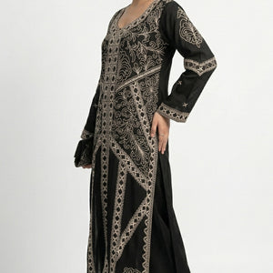 Black Chinon Suit Set with Thread Work Detailing