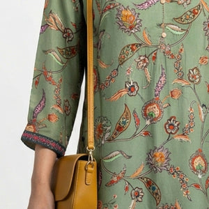 Green Crepe Coord Set with Sequins, Dabka, Moti & Digital Print Detailing