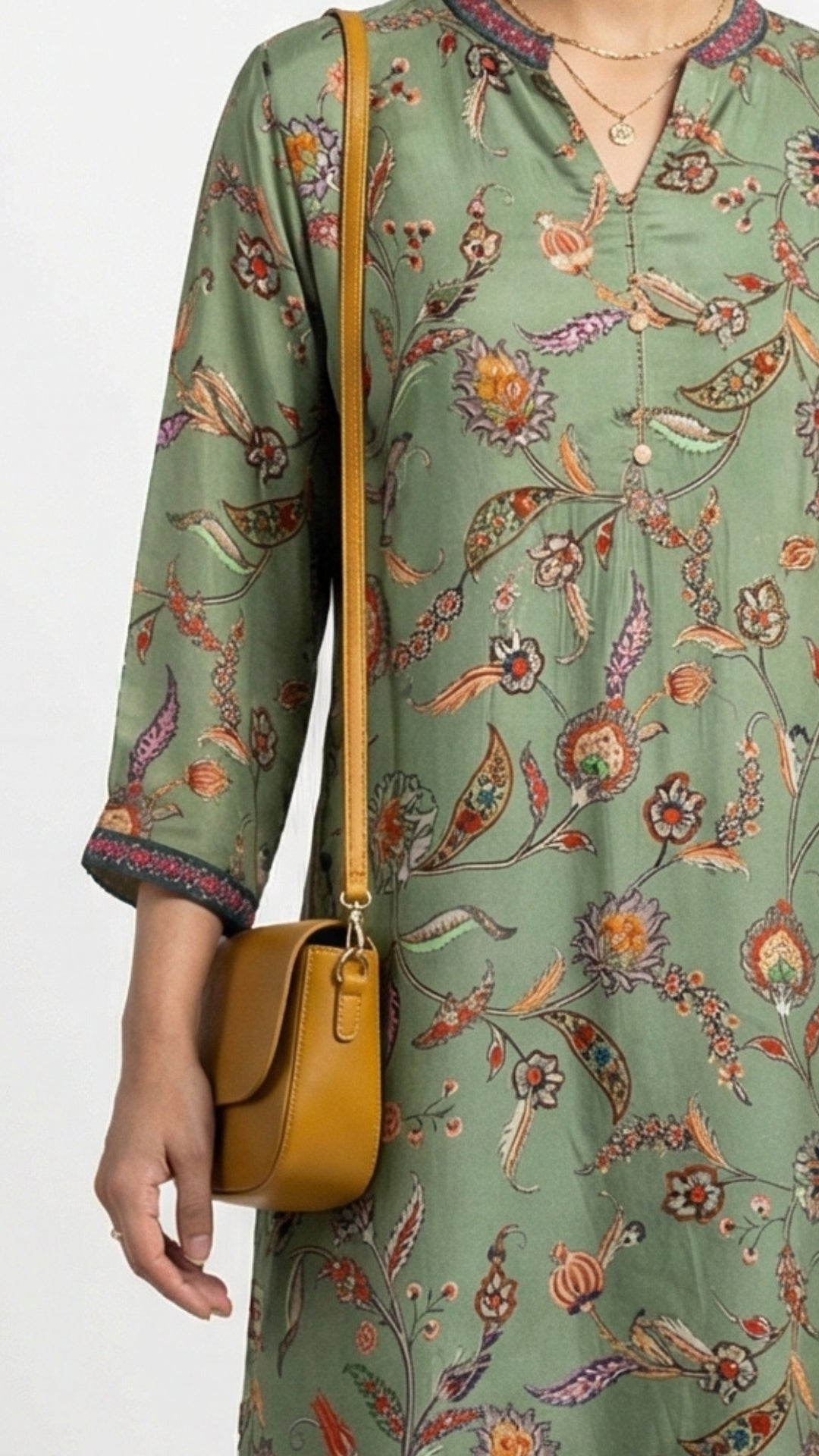 Green Crepe Coord Set with Sequins, Dabka, Moti & Digital Print Detailing