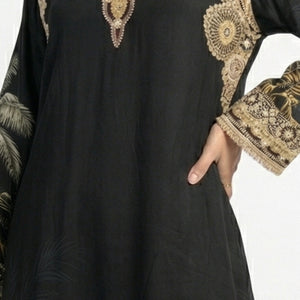 Black Crepe Coord Set with Intricate Digital Print, Mirror and Stone Work